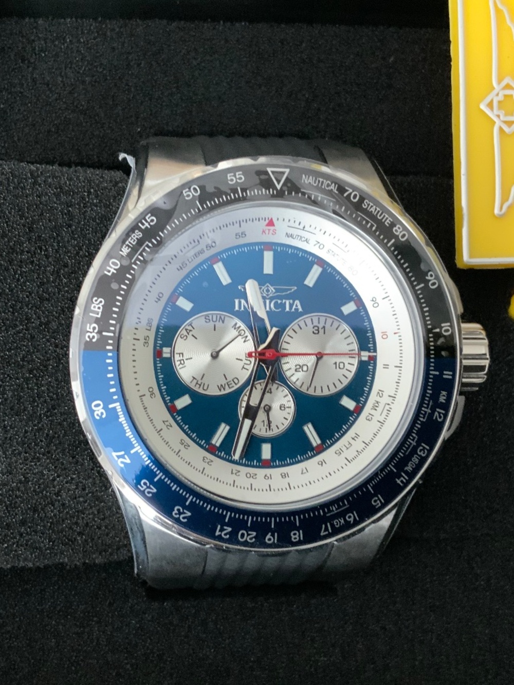 Mens Invicta Aviator Stainless Steel Quartz Watch 32916 Black Blue Silver